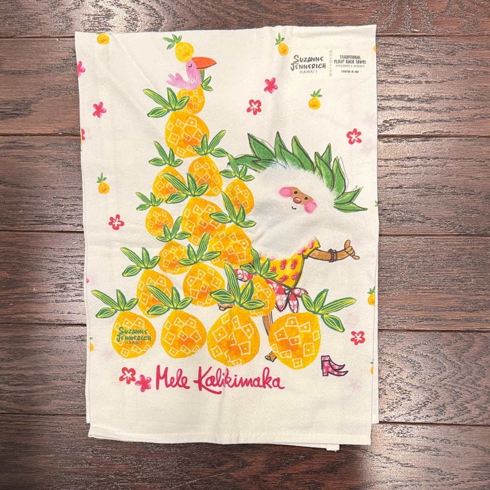 Mele Kalikimaka Kitchen Towel - White and Orange